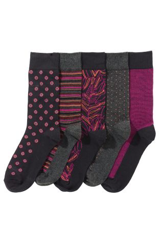Multi Leaf Pattern Socks Five Pack